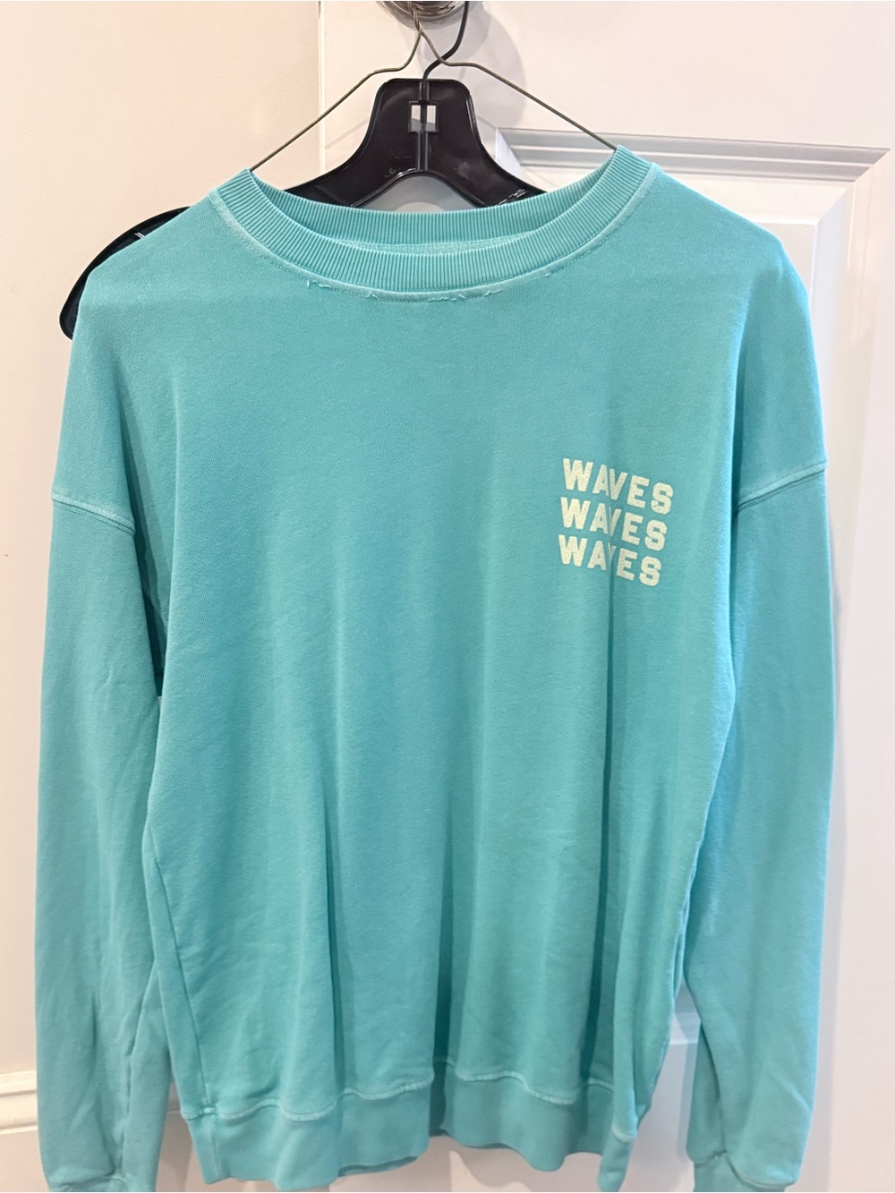 Billabong Waves Graphic Oversized Crewneck Sweatshirt Aqua Blue Size S